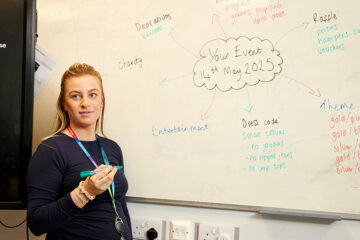 Lecturer stood at a whiteboard