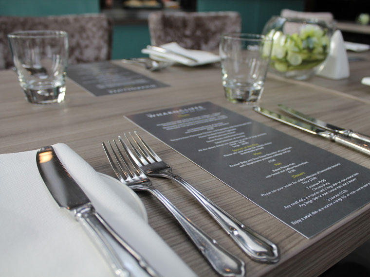 A close up of a dinner table at The Wharncliffe Restaurant