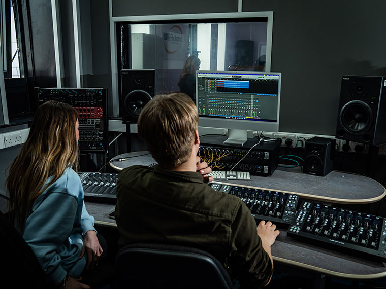 performance students using sound equipment