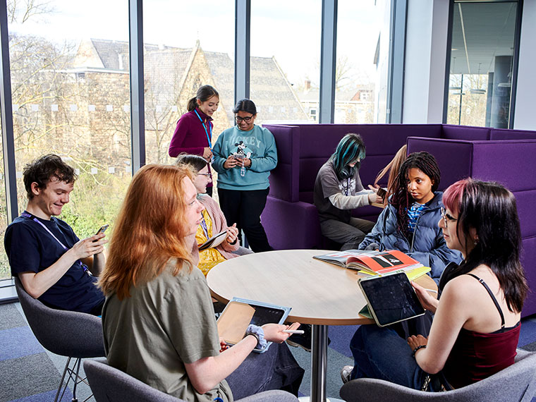 Adult learners in a social space at University Centre Rotherham