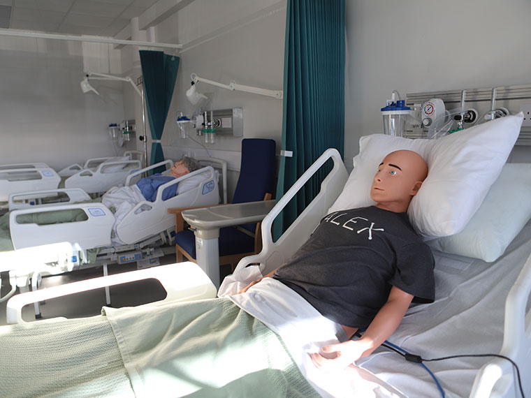 ALEX and GERI manniquins in hospital beds in the DVC health suite